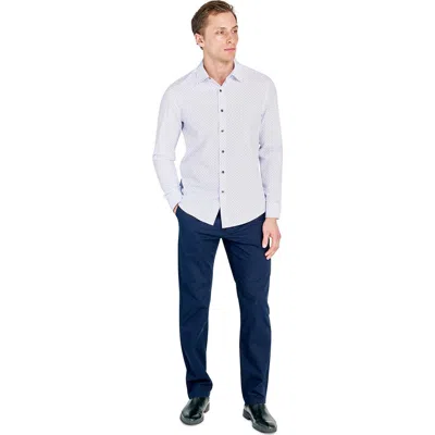 Wrk W.r.k Abstract Square Print Performance Button-up Shirt In Blue