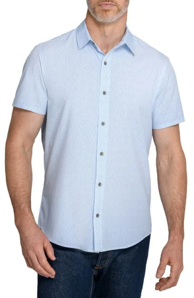 Wrk W.r.k Abstract Stripe Short Sleeve Performance Button-down Shirt In Blue