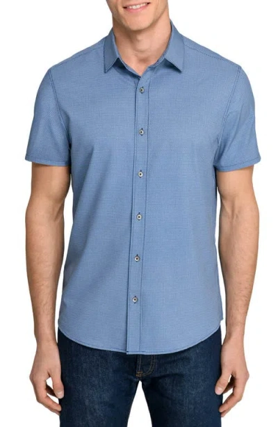 Wrk W.r.k Basic Slim Fit Abstract Geo Short Sleeve Performance Button-up Shirt In Blue