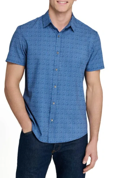 Wrk W.r.k Basic Slim Fit Abstract Stripe Short Sleeve Performance Button-up Shirt In Blue