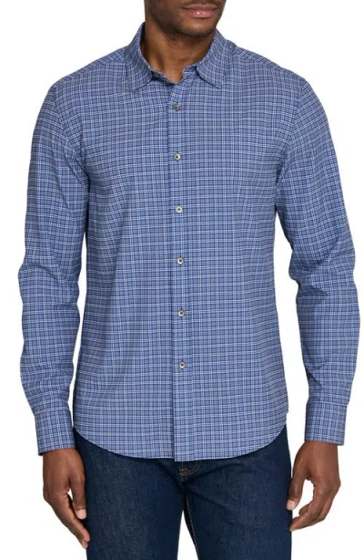Wrk W.r.k Basic Slim Fit Navy Plaid Performance Button-up Shirt In Blue
