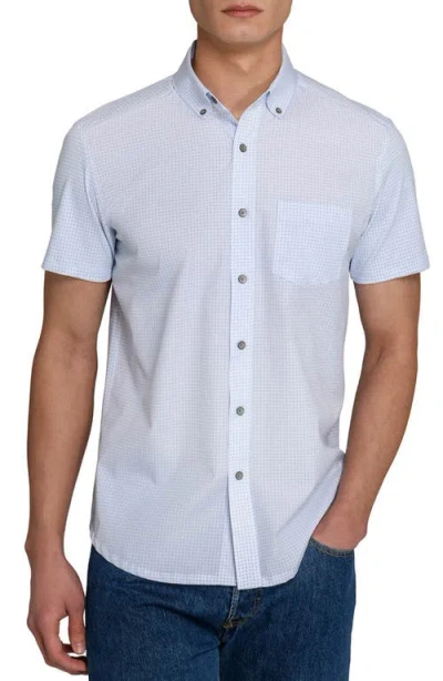 Wrk W.r.k Circle Geo Reworked Short Sleeve Button-down Shirt In Blue