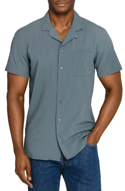 Wrk W.r.k Crinkle Short Sleeve Button-up Camp Shirt In Blue