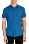 Wrk W.r.k Cross Hatch Microprint Short Sleeve Performance Button-up Shirt In Blue