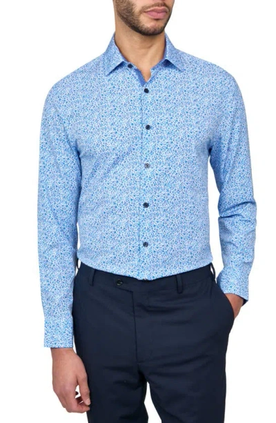 Wrk Floral Slim Fit Performance Dress Shirt In White Blue