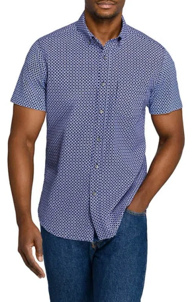 Wrk W.r.k Geometric Short Sleeve Button-down Shirt In Blue