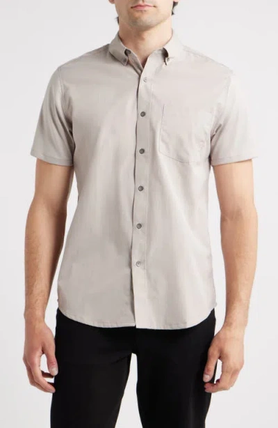 Wrk W.r.k Hudson Reworked Slim Fit Solid Short Sleeve Cotton Button-up Shirt In Neutral