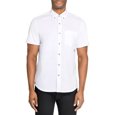 Wrk W.r.k Hudson Reworked Slim Fit Solid Short Sleeve Cotton Button-up Shirt In White