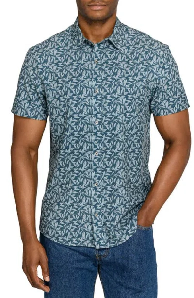 Wrk W.r.k Leaf Print Short Sleeve Button-up Shirt In Green