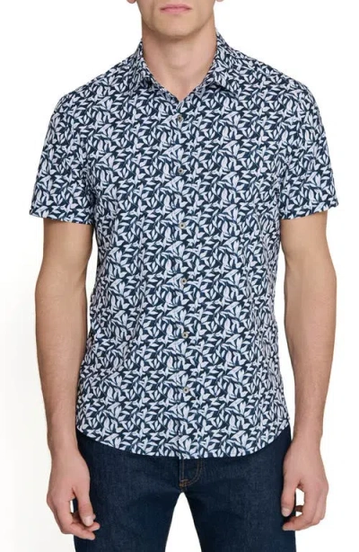 Wrk W.r.k Leaf Print Short Sleeve Performance Button-up Shirt In Multi