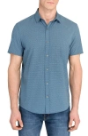 Wrk W.r.k Linked Hexagon Geo Print Short Sleeve Performance Button-up Shirt