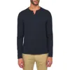 Wrk W.r.k Lucerine Navy Waffle Cotton & Modal Henley In Blue