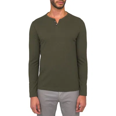 Wrk W.r.k Lucerine Olive Green Waffle Cotton & Modal Henley