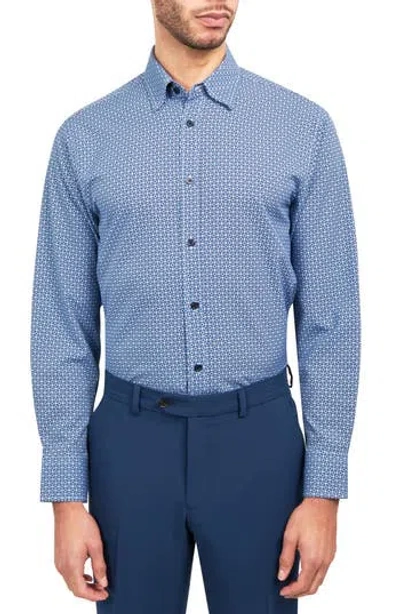 Wrk W.r.k Regular Fit Mosaic Geo Print Stretch Performance Dress Shirt In Blue