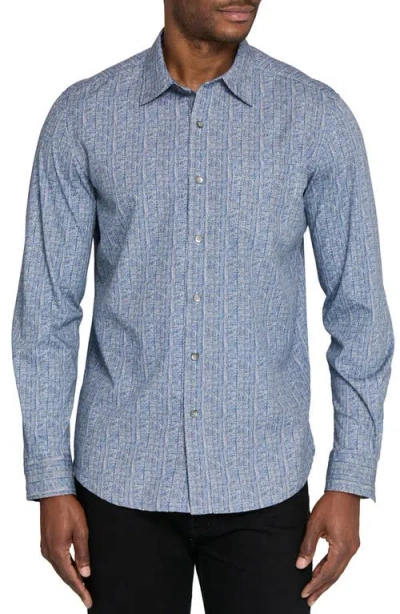 Wrk W.r.k Reworked Slim Fit Crosshatch Print Cotton Button-up Shirt In Blue