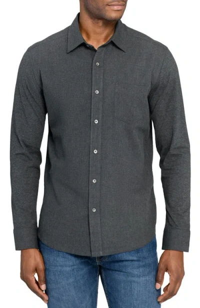 Wrk W.r.k Reworked Slim Fit Heathered Charcoal Grey Cotton Button-up Shirt In Gray