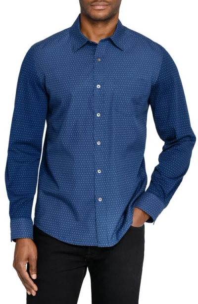 Wrk W.r.k Reworked Slim Fit Micro Geo Print Cotton Button-up Shirt In Blue