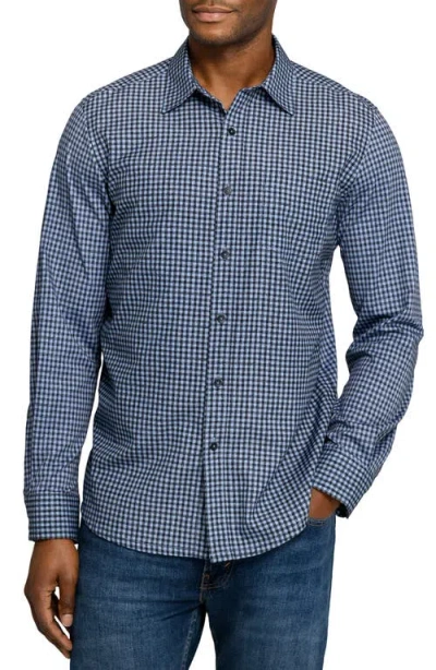 Wrk W.r.k Reworked Slim Fit Navy Gingham Check Cotton Button-up Shirt In Blue