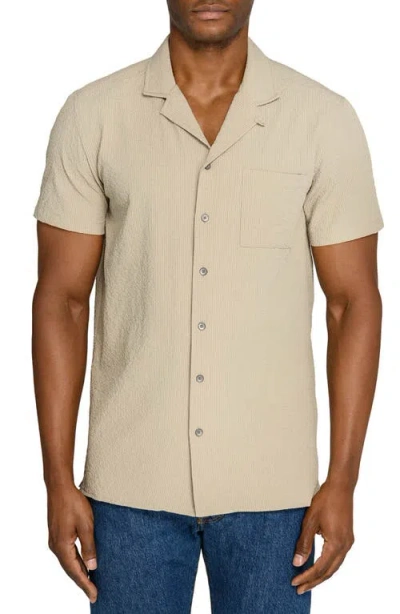 Wrk W.r.k Seersucker Camp Shirt In Brown