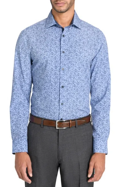 Wrk W.r.k Slim Fit Abstract Print Performance Dress Shirt In Blue