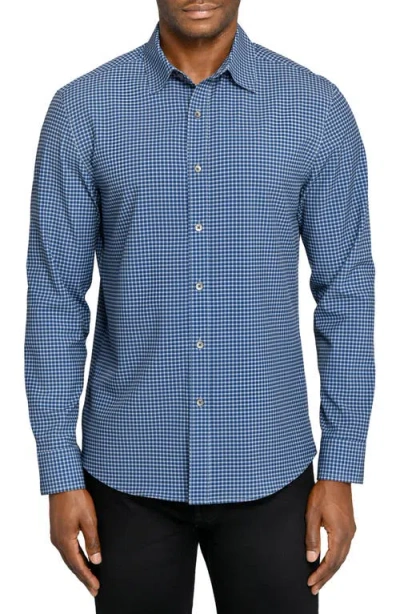 Wrk W.r.k Slim Fit Faded Check Performance Button-up Shirt In Blue