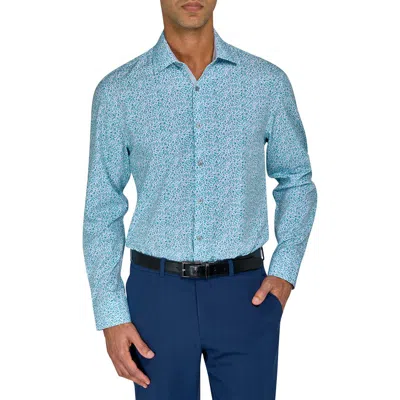 Wrk W.r.k Slim Fit Floral Print Recycled Performance Stretch Dress Shirt In White/green