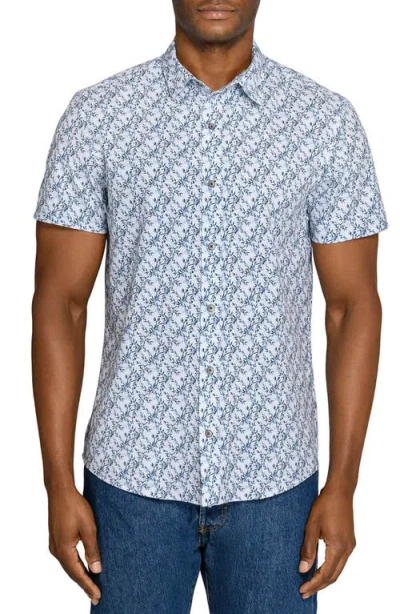 Wrk W.r.k Slim Fit Floral Short Sleeve Performance Button-up Shirt In Blue