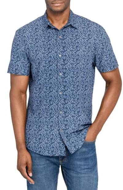 Wrk W.r.k Slim Fit Floral Stem Short Sleeve Performance Button-up Shirt In Blue
