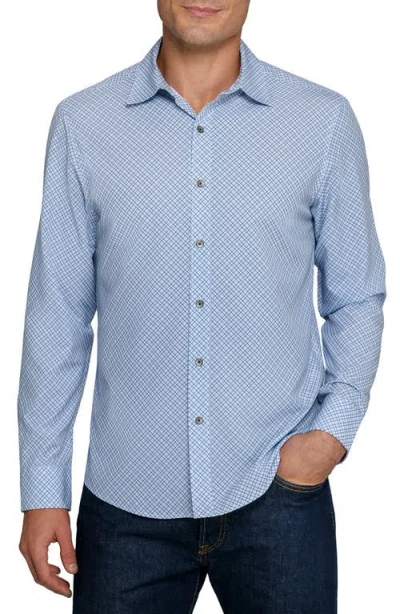 Wrk W.r.k Slim Fit Geometric Print Performance Button-up Shirt In Blue