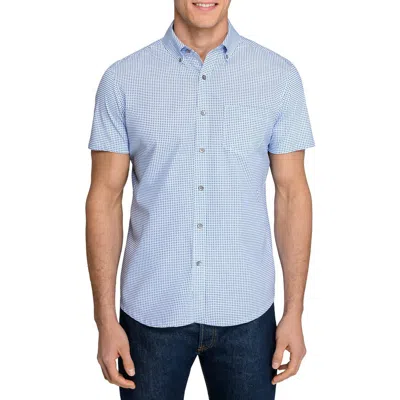 Wrk W.r.k Slim Fit Houndstooth Reworked Short Sleeve Button-down Shirt In Blue