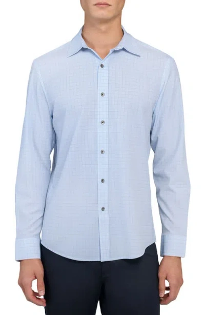 Wrk W.r.k Slim Fit Light Blue Grid Check Performance Button-up Shirt