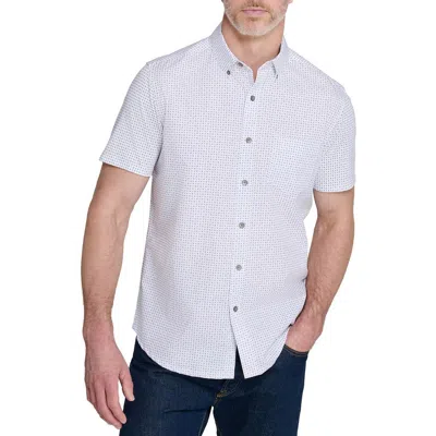 Wrk W.r.k Slim Fit Micro Diamond Reworked Short Sleeve Button-down Shirt In White