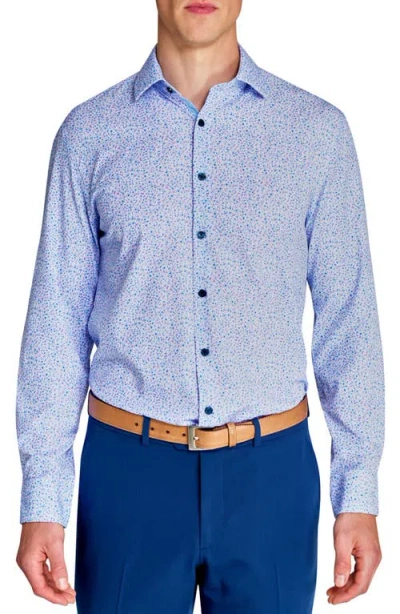 Wrk W.r.k Slim Fit Micro Floral Performance Dress Shirt In Blue
