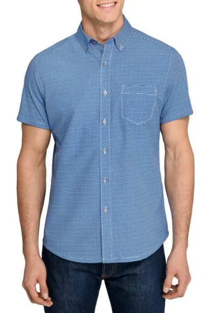 Wrk W.r.k Slim Fit Micro Square Reworked Short Sleeve Button-down Shirt In Blue