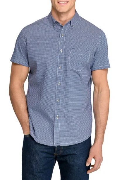Wrk W.r.k Slim Fit Micro Square Reworked Short Sleeve Button-down Shirt In Blue