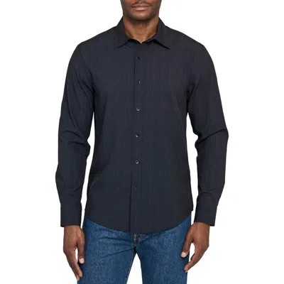 Wrk W.r.k Slim Fit Navy Abstract Stripe Performance Button-up Shirt In Blue