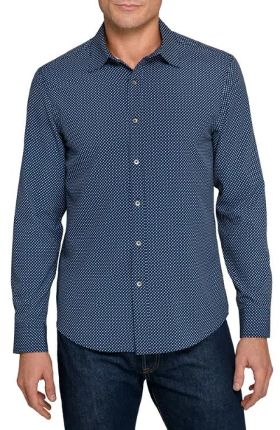 Wrk W.r.k Slim Fit Navy Geometric Print Performance Button-up Shirt In Multi