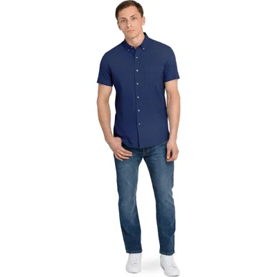 Wrk W.r.k Slim Fit Reworked Short Sleeve Button Down Shirt In Blue