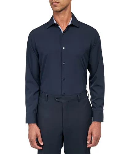 Wrk Slim Fit Solid Navy Performance Dress Shirt In Blue