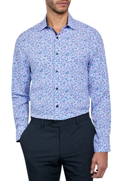 Wrk W.r.k Slim Fit Watercolor Floral Performance Stretch Dress Shirt In Blue Multi