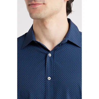 Wrk W.r.k Trim Fit Abstract Cube Print Performance Button-up Shirt In Blue