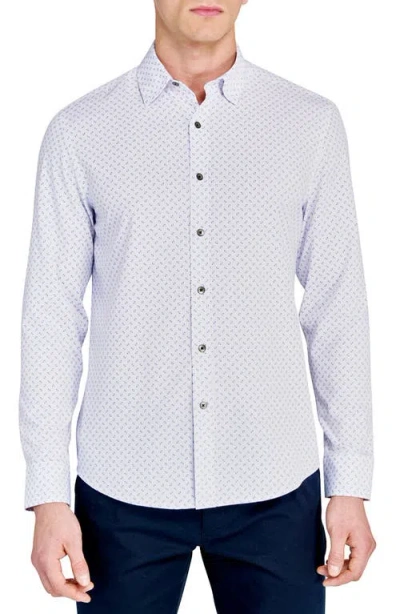Wrk W.r.k Trim Fit Abstract Square Print Performance Button-up Shirt In Blue
