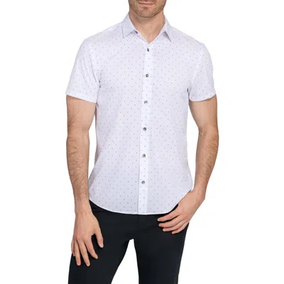 WRK W.R.K TRIM FIT ABSTRACT STAR PRINT SHORT SLEEVE PERFORMANCE BUTTON-UP SHIRT