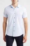 Wrk W.r.k Cross Hatch Microprint Short Sleeve Performance Button-up Shirt In Blue