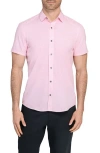 Wrk W.r.k Trim Fit Crosshatch Print Short Sleeve Performance Button-up Shirt In Orange