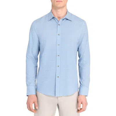 Wrk W.r.k Trim Fit Dash Duo Geo Print Performance Button-up Shirt In Blue