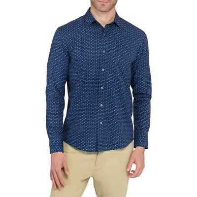 Wrk W.r.k Trim Fit Geometric Print Performance Button-up Shirt In Blue