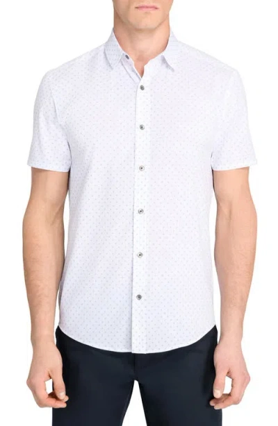 Wrk W.r.k Trim Fit Hashtag Print Short Sleeve Performance Button-up Shirt In White