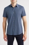 Wrk W.r.k Trim Fit Hexagon Short Sleeve Performance Button-up Shirt In Blue
