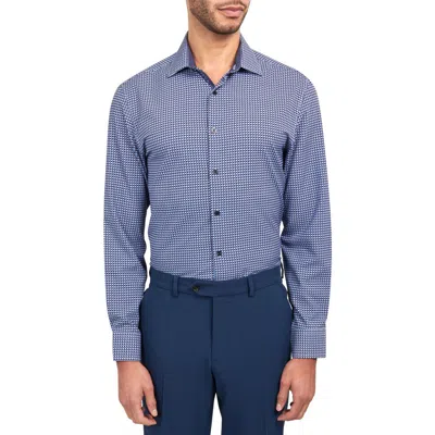 Wrk W.r.k Trim Fit Performance Geo Dress Shirt In Blue
